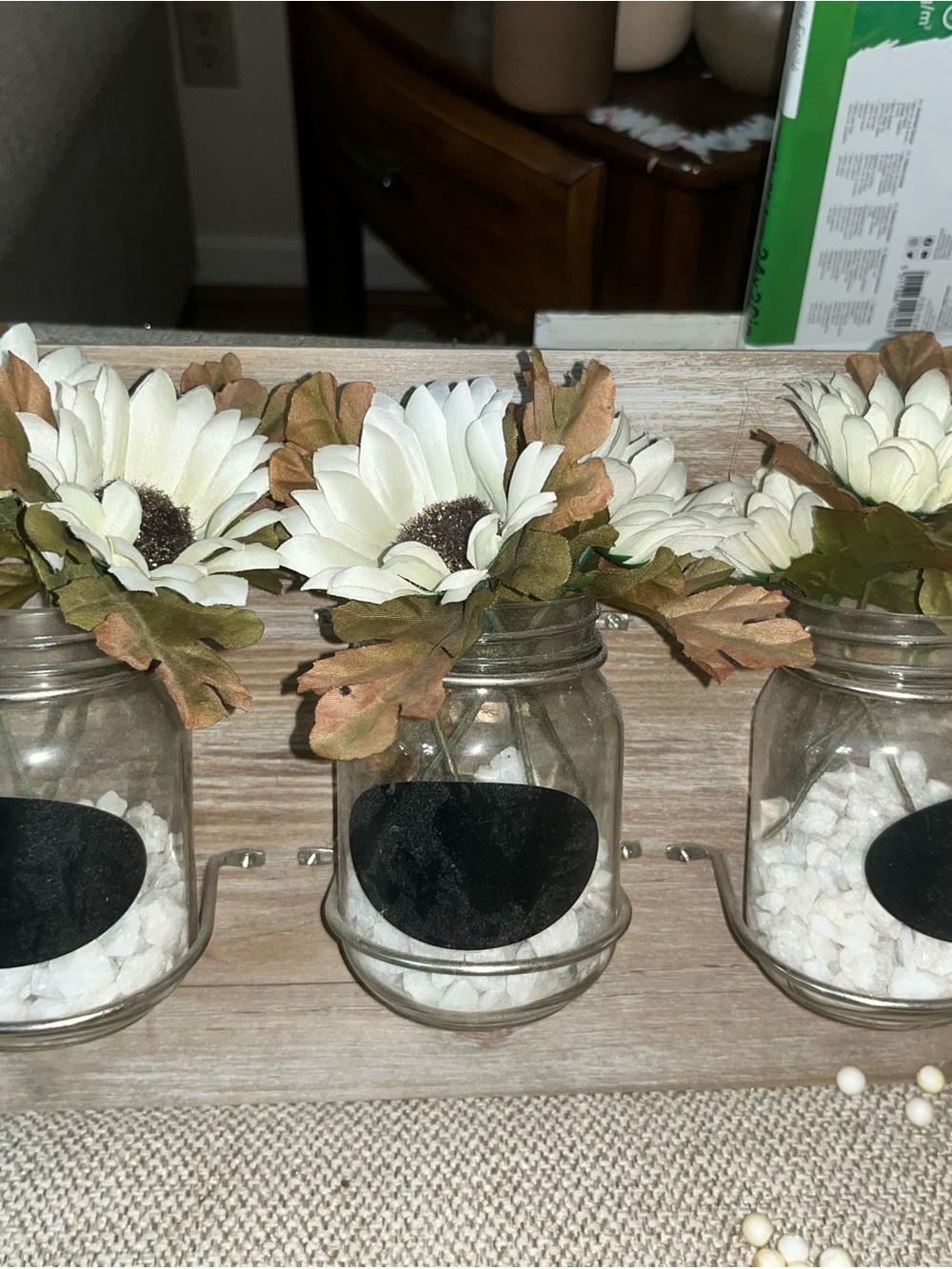 Cream Sunflower Mason Jar Trio Accent by